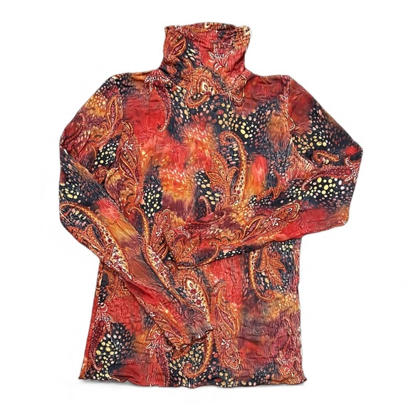 Sno Skins Red Paisley Crinkled Gathered Turtleneck Size Large - Picture 2 of 15
